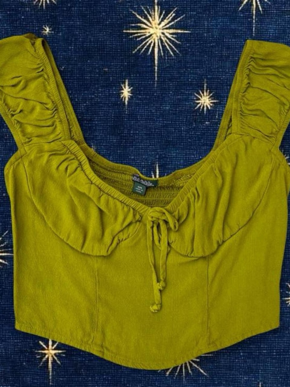 Olive Green Cropped Peasant Top